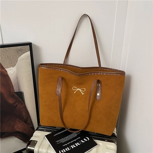 Sac Cabas Grande Capacité Décoration Nœud pour Femmes Automne Hiver Sac à Épaule en Cuir PU Trajet Urbain Minimaliste Sac à Main