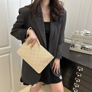 Pochette rétro pour femme à motif géométrique avec dragonne et fermeture à glissière