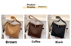 Minimalist suede tote bag displayed in brown, coffee, and black with metal rotary locks