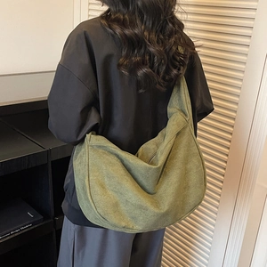 Olive green large hobo shoulder bag with minimalist crescent shape for women