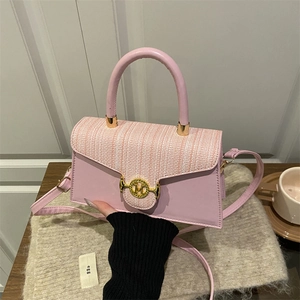 Damen Mode PU Leder Tweed Klappe Handtasche Vintage Kleine Quadratische Tasche Mit Gold M Logo Verschluss Umhängetasche