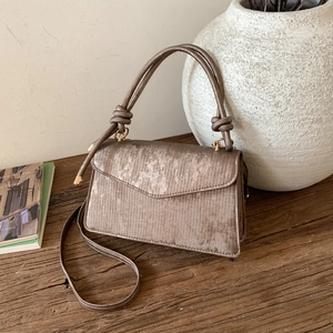 Dames Retro Verticale Textuur PU Leer Kleine Vierkante Tas Knoop Handvat Ontwerp Flip Cover Schouder Crossbody Handtas