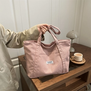 Women Large Capacity Corduroy Tote Bag New Fashion Minimalist Solid Color Casual Shoulder Bag For Commute School Work Handbag