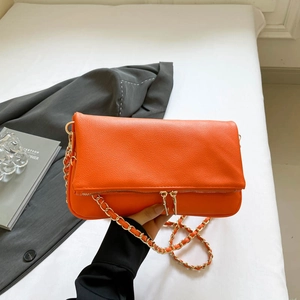 Women Fashion Litchi Pattern PU Leather Crossbody Bag With Double Zipper Design Chain Strap Niche Simple Shoulder Bag For Daily Street