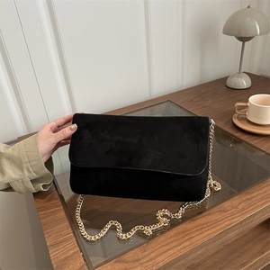 Elegant Women Suede Crossbody Bag With Gold Chain Strap Vintage Flap Square Shoulder Bag Minimalist Everyday Messenger