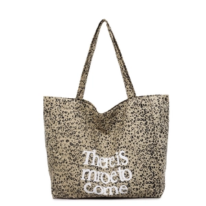 Leopard print canvas tote bag with stylish white letter print for casual everyday fashion