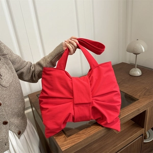 Women Fashion Large Bow Knot Shoulder Bag Solid Color Polyester Tote Bag Versatile Casual Handbag Daily Travel Shopping Bag