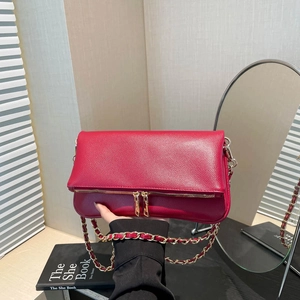 Fashion Women PU Litchi Texture Underarm Bag Chain Shoulder Crossbody Bag With Double Zipper Minimalist Solid Color Purse