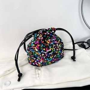 Sac Seau à Paillettes et Cordon de Serrage pour Femmes Sac à Bandoulière Brillant pour Mariage Fête Petit Sac à Main