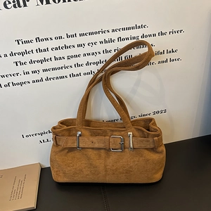 Women Retro Suede Underarm Bag Fashion Solid Color Shoulder Bag With Belt Buckle Elegant Autumn Winter Handbag
