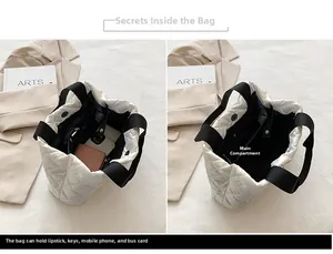 Detailed view of the white quilted tote bag interior with spacious main compartment
