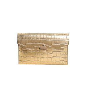 Elegant gold crocodile texture envelope clutch bag with a round metal snap button