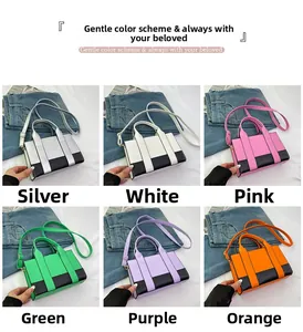 Detailed grid showing six color options of two-tone crossbody bags with straps