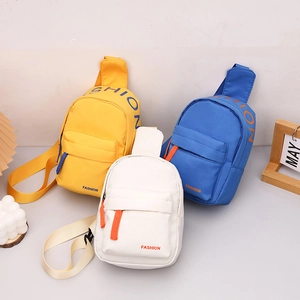 Kids nylon crossbody chest bags in yellow, white and blue with FASHION letter print