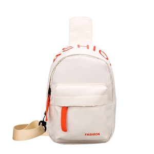 Kids off-white nylon crossbody chest bag with orange zippers and fashion lettering