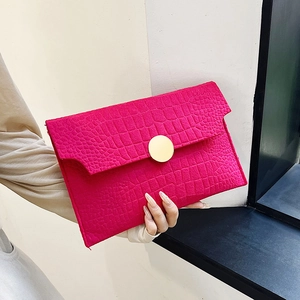 Women Fashion Stone Pattern Envelope Clutch Bag With Large Gold Round Buckle Minimalist Small Faux Leather Handbag For Party Daily