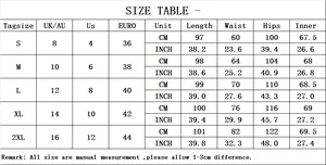 Size chart detail for women's high-waisted cotton linen pants showing CM and INCH measurements
