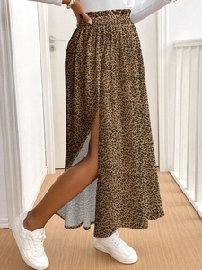 Gonna lunga leopardata a vita alta con elegante spacco laterale ed elastico in vita