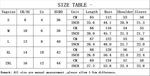 Detaillierte Größentabelle für gestreifte Pullover-Sweatshirts von S bis 2XL