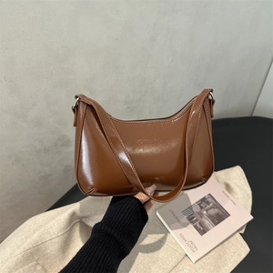 Vintage Glanzende PU Leren Onderarmtas Voor Vrouwen Mode Eenvoudige Hobo Schoudertas Met Rits Dagelijks Woon-werkverkeer Handtas