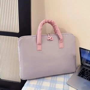 Women's Quilted Laptop Handbag Waterproof Nylon Briefcase With Ruched Handle Shockproof Laptop Bag For Notebook Office