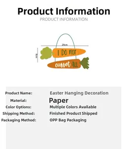 Close-up of paper Easter carrot sign with 29cm width measurement and funny pun text