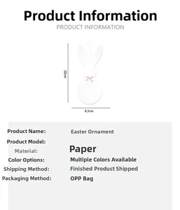 Detail view of white Easter bunny paper pendant with pink bow and 20x8.5cm dimensions