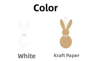 Detail view of Easter bunny tags in white and kraft paper with small bow ties