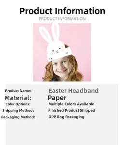 Détails du serre-tête lapin de Pâques en papier avec oreilles blanches pour fête d'enfant