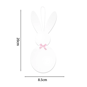 White rabbit paper ornament with pink silk bow tie for Easter decoration, 20cm x 8.5cm