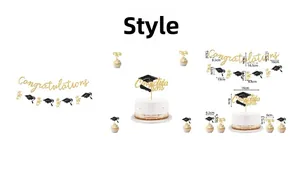 Set decorazioni laurea nero e oro con striscione glitter e misure per cake topper