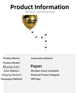 Detail specifications for paper graduation garlands and gold Congrats Grad balloons
