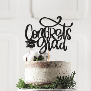 Congrats Grad Cake Topper Glitter Graduation Party Decoration Graduation Cap Cake Insert For Birthday Celebration Supplies