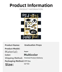 Detailed size specifications for 2025 graduation photo frame and paper prop set