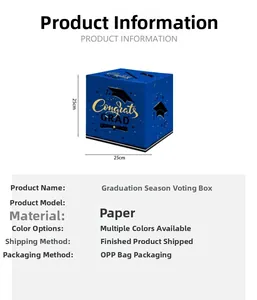Blue Congrats Grad graduation box for advice cards and voting, dimensions 25x25cm