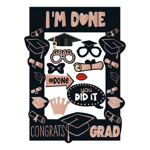 Kit de accesorios fotográficos graduación 2026 con marcos y carteles negro y oro rosa