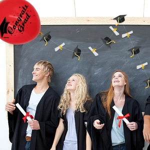 Graduatie feestversiering set met Congrats Grad ballon en baret slinger decoratie