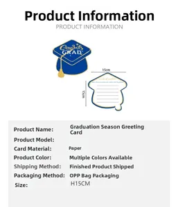 Detail view of 15x15cm graduation cap advice cards with gold glitter Congrats Grad text