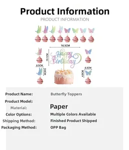 Guide des tailles pour décorations de gâteaux papillons 3D et signes Joyeux Anniversaire