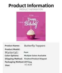 Dettaglio del cake topper Happy Birthday 7,4x9,7cm con design artistico in carta viola
