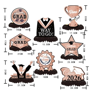 8pcs rose gold and black graduation honeycomb centerpieces with detailed size measurements