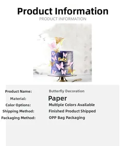 Detailed product information of paper butterfly cake toppers in pink and gold finish