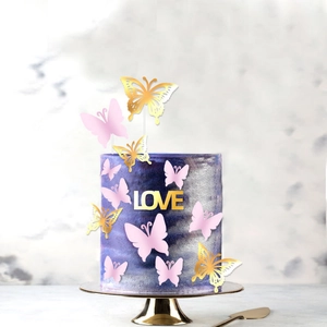 Elegant 3D butterfly cake topper set with gold LOVE sign for birthday party decor