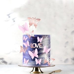 3D butterfly cake topper set with pink and rose gold butterflies for birthday party decor
