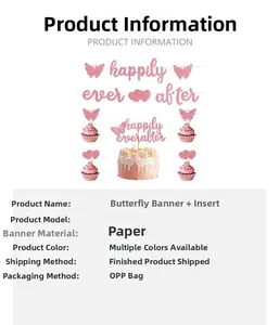 Pink glittery butterfly happy ever after cake topper and banner party decoration set
