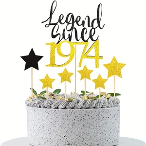 Set Décoration Gâteau Pailleté Legend Since Année Or Noir Étoile Inserts Cupcake Fête Anniversaire Décor Dessert