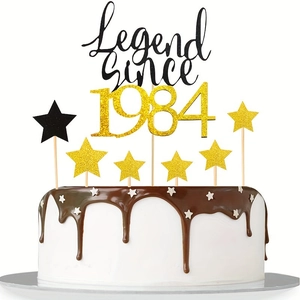 Décoration de gâteau Legend Since 1984 avec chiffres dorés pailletés et étoiles noires