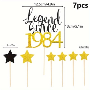 Lot de 7 décorations de gâteau Legend Since 1984 avec étoiles noires et dorées