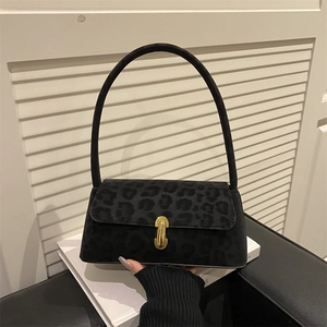 Vintage Leopard Print Faux Suede Underarm Bag For Women Fashion Minimalist Metal Buckle Shoulder Bag Handbag Daily Use