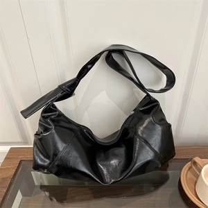 Women's Fashion PU Leather Underarm Bag Minimalist Glossy Knot Strap Shoulder Bag Retro Metallic Hobo Bag For Commuting Daily